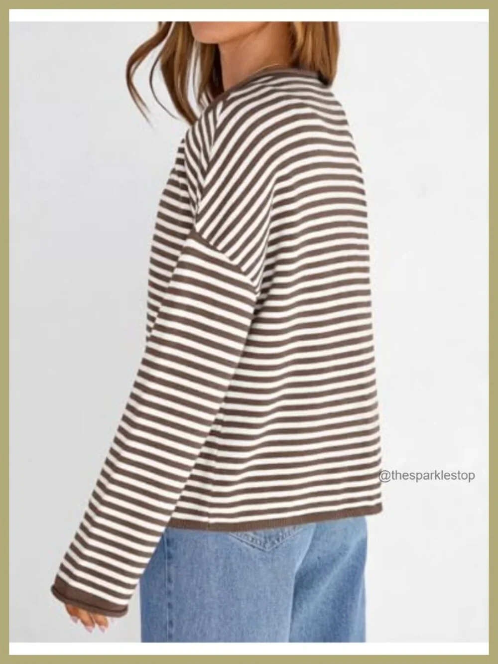 Women's Striped Button Up Cardigan Sweater Long Sleeve Knit Crew Neck